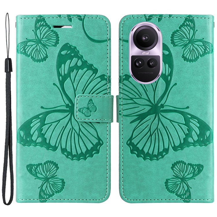 KT Imprinting Flower Series-2 For Oppo Reno10 5G (Global) / Reno10 Pro 5G (Global) Wallet Phone Case Imprinted Butterfly Leather Stand Cover - Green