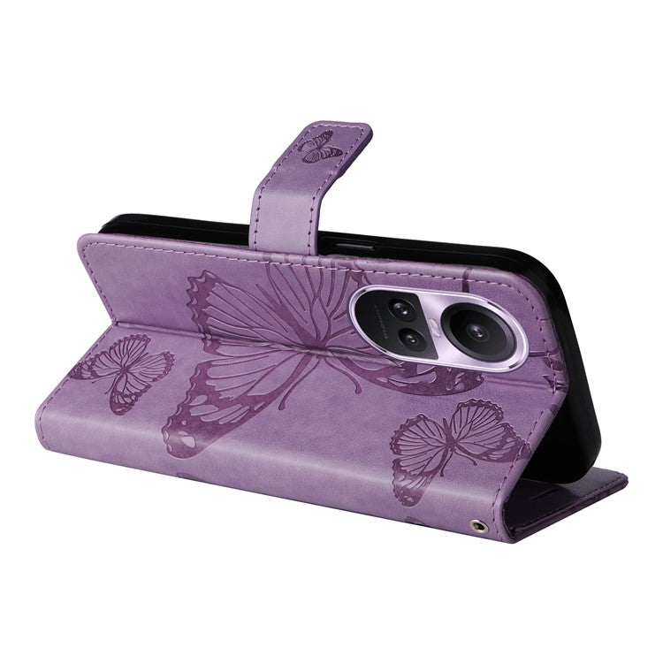 KT Imprinting Flower Series-2 For Oppo Reno10 5G (Global) / Reno10 Pro 5G (Global) Wallet Phone Case Imprinted Butterfly Leather Stand Cover - Purple