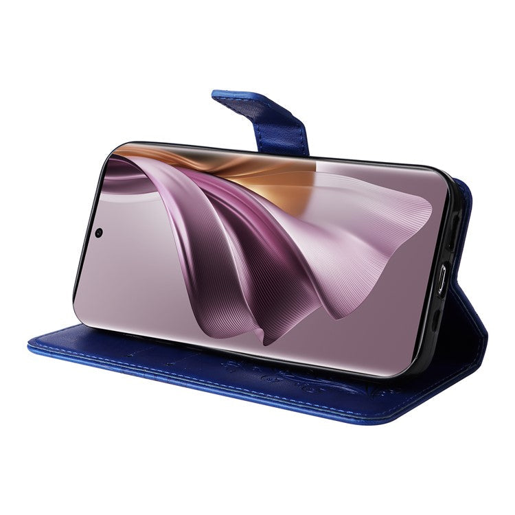 KT Imprinting Flower Series-2 For Oppo Reno10 5G (Global) / Reno10 Pro 5G (Global) Wallet Phone Case Imprinted Butterfly Leather Stand Cover - Blue