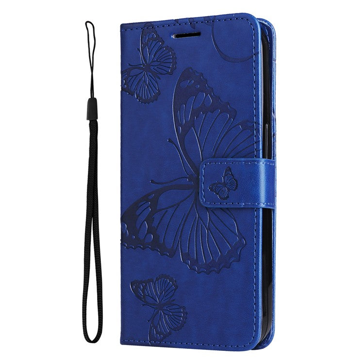 KT Imprinting Flower Series-2 For Oppo Reno10 5G (Global) / Reno10 Pro 5G (Global) Wallet Phone Case Imprinted Butterfly Leather Stand Cover - Blue