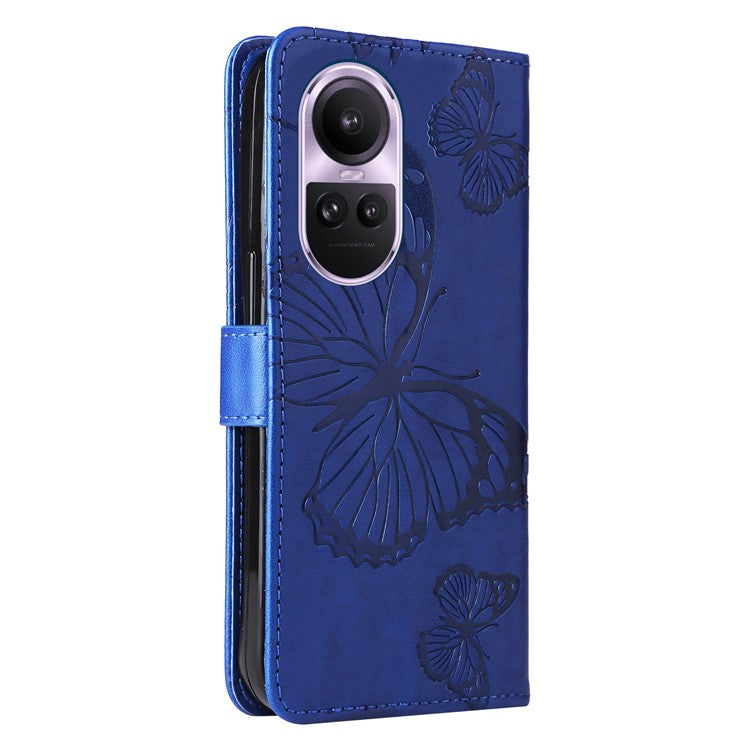 KT Imprinting Flower Series-2 For Oppo Reno10 5G (Global) / Reno10 Pro 5G (Global) Wallet Phone Case Imprinted Butterfly Leather Stand Cover - Blue