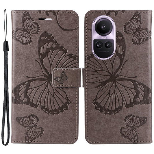 KT Imprinting Flower Series-2 For Oppo Reno10 5G (Global) / Reno10 Pro 5G (Global) Wallet Phone Case Imprinted Butterfly Leather Stand Cover - Grey