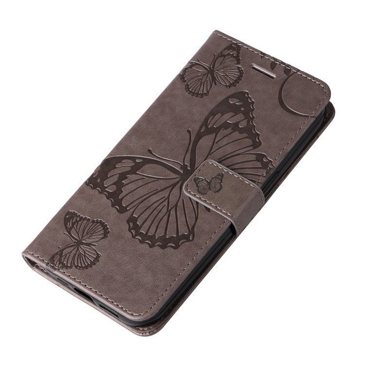 KT Imprinting Flower Series-2 For Oppo Reno10 5G (Global) / Reno10 Pro 5G (Global) Wallet Phone Case Imprinted Butterfly Leather Stand Cover - Grey
