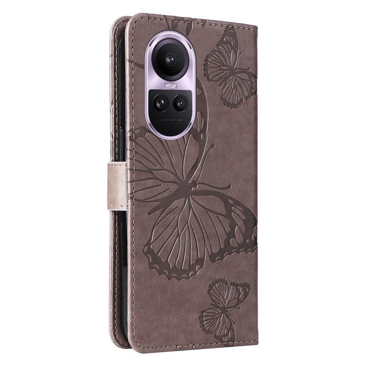KT Imprinting Flower Series-2 For Oppo Reno10 5G (Global) / Reno10 Pro 5G (Global) Wallet Phone Case Imprinted Butterfly Leather Stand Cover - Grey
