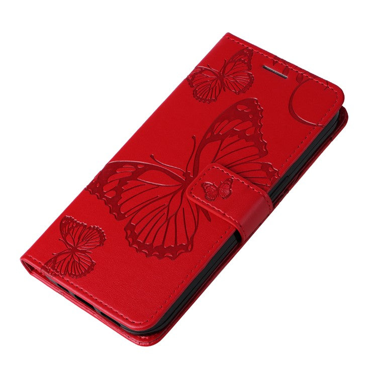KT Imprinting Flower Series-2 For Oppo Reno10 5G (Global) / Reno10 Pro 5G (Global) Wallet Phone Case Imprinted Butterfly Leather Stand Cover - Red