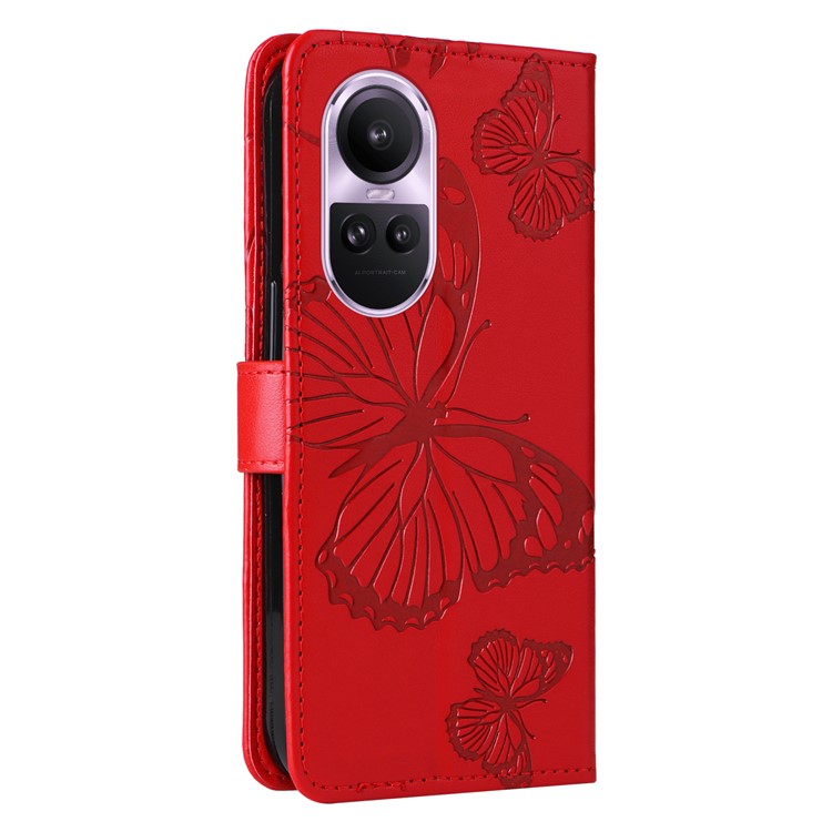 KT Imprinting Flower Series-2 For Oppo Reno10 5G (Global) / Reno10 Pro 5G (Global) Wallet Phone Case Imprinted Butterfly Leather Stand Cover - Red