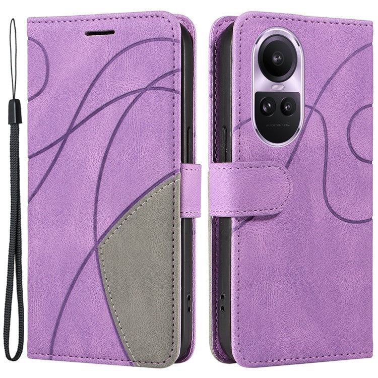 KT Leather Series-1 for Oppo Reno10 5G (Global) / Reno10 Pro 5G (Global) Wallet Leather Phone Case Dual-color Splicing Stand Cover - Light Purple