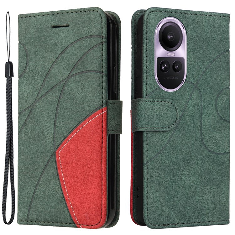 KT Leather Series-1 for Oppo Reno10 5G (Global) / Reno10 Pro 5G (Global) Wallet Leather Phone Case Dual-color Splicing Stand Cover - Green