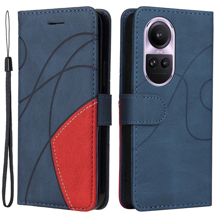 KT Leather Series-1 for Oppo Reno10 5G (Global) / Reno10 Pro 5G (Global) Wallet Leather Phone Case Dual-color Splicing Stand Cover - Blue