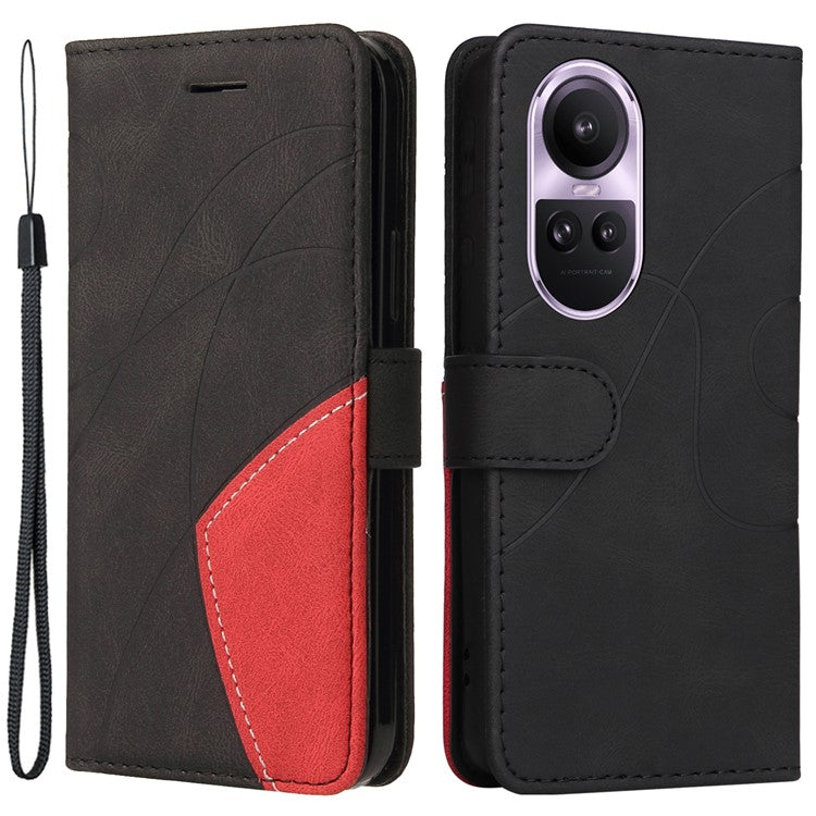 KT Leather Series-1 for Oppo Reno10 5G (Global) / Reno10 Pro 5G (Global) Wallet Leather Phone Case Dual-color Splicing Stand Cover - Black