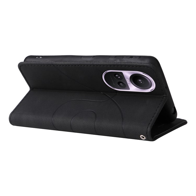KT Leather Series-1 for Oppo Reno10 5G (Global) / Reno10 Pro 5G (Global) Wallet Leather Phone Case Dual-color Splicing Stand Cover - Black