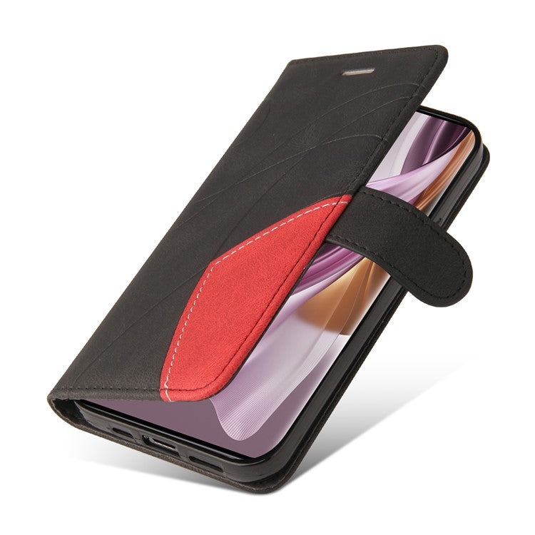 KT Leather Series-1 for Oppo Reno10 5G (Global) / Reno10 Pro 5G (Global) Wallet Leather Phone Case Dual-color Splicing Stand Cover - Black