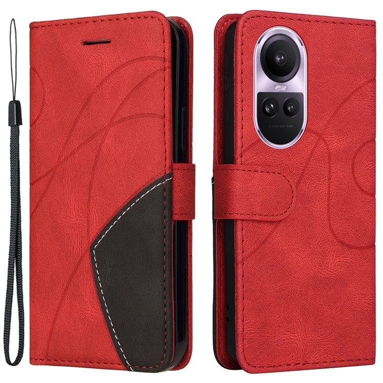 KT Leather Series-1 for Oppo Reno10 5G (Global) / Reno10 Pro 5G (Global) Wallet Leather Phone Case Dual-color Splicing Stand Cover - Red