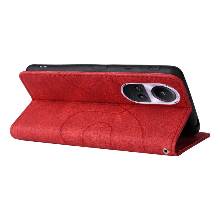 KT Leather Series-1 for Oppo Reno10 5G (Global) / Reno10 Pro 5G (Global) Wallet Leather Phone Case Dual-color Splicing Stand Cover - Red