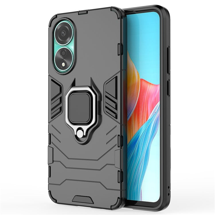 Protective Case for Oppo A78 4G , Shockproof TPU+PC Ring Holder Kickstand Phone Cover - Black