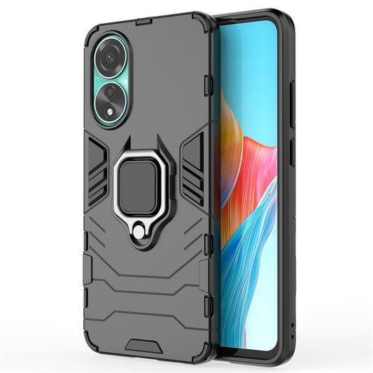 Protective Case for Oppo A78 4G , Shockproof TPU+PC Ring Holder Kickstand Phone Cover - Black