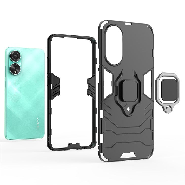 Protective Case for Oppo A78 4G , Shockproof TPU+PC Ring Holder Kickstand Phone Cover - Black