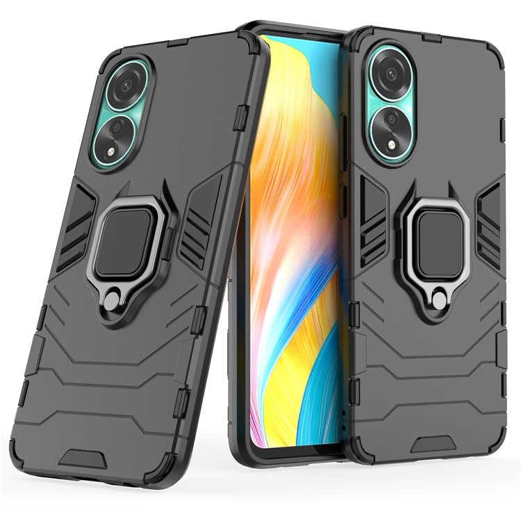 Protective Case for Oppo A78 4G , Shockproof TPU+PC Ring Holder Kickstand Phone Cover - Black