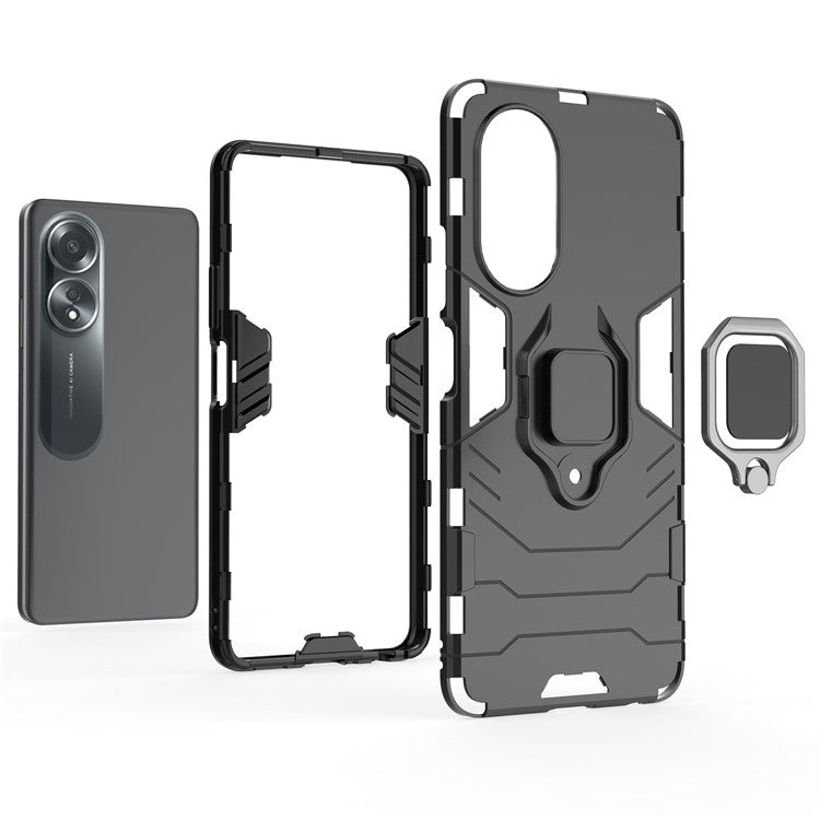 Protective Case for Oppo A58 4G , Fall Protection TPU+PC Ring Holder Kickstand Phone Cover - Black