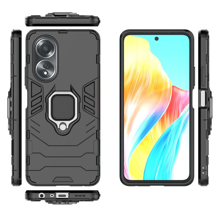 Protective Case for Oppo A58 4G , Fall Protection TPU+PC Ring Holder Kickstand Phone Cover - Black