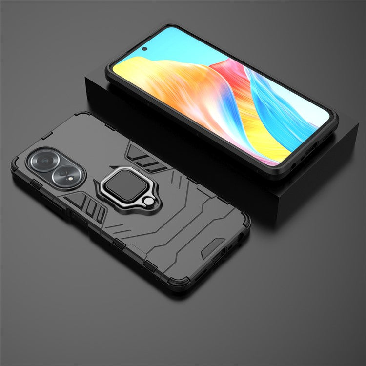 Protective Case for Oppo A58 4G , Fall Protection TPU+PC Ring Holder Kickstand Phone Cover - Black