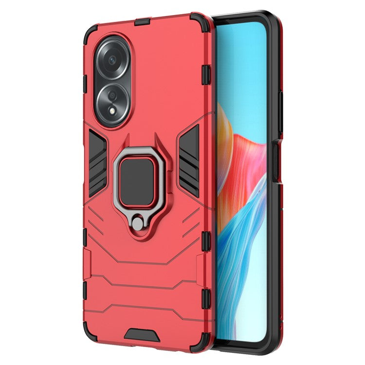 Protective Case for Oppo A58 4G , Fall Protection TPU+PC Ring Holder Kickstand Phone Cover - Red