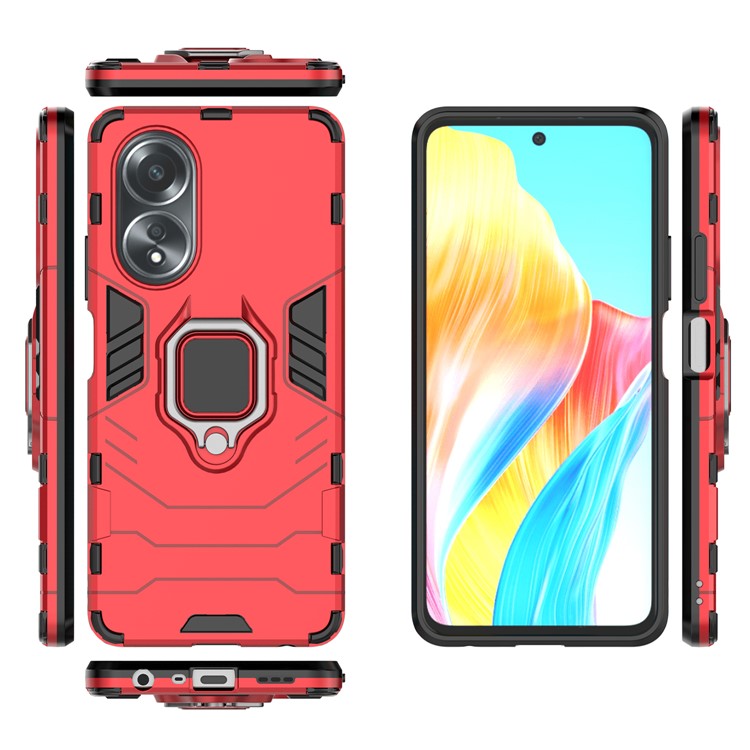 Protective Case for Oppo A58 4G , Fall Protection TPU+PC Ring Holder Kickstand Phone Cover - Red