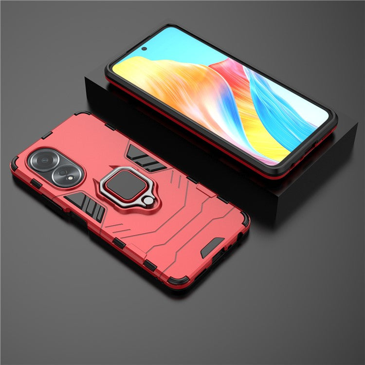Protective Case for Oppo A58 4G , Fall Protection TPU+PC Ring Holder Kickstand Phone Cover - Red