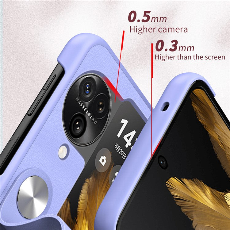 Shockproof PU+PC Slim Case for Oppo Find N3 Flip 5G Finger Strap Kickstand Phone Cover - Black