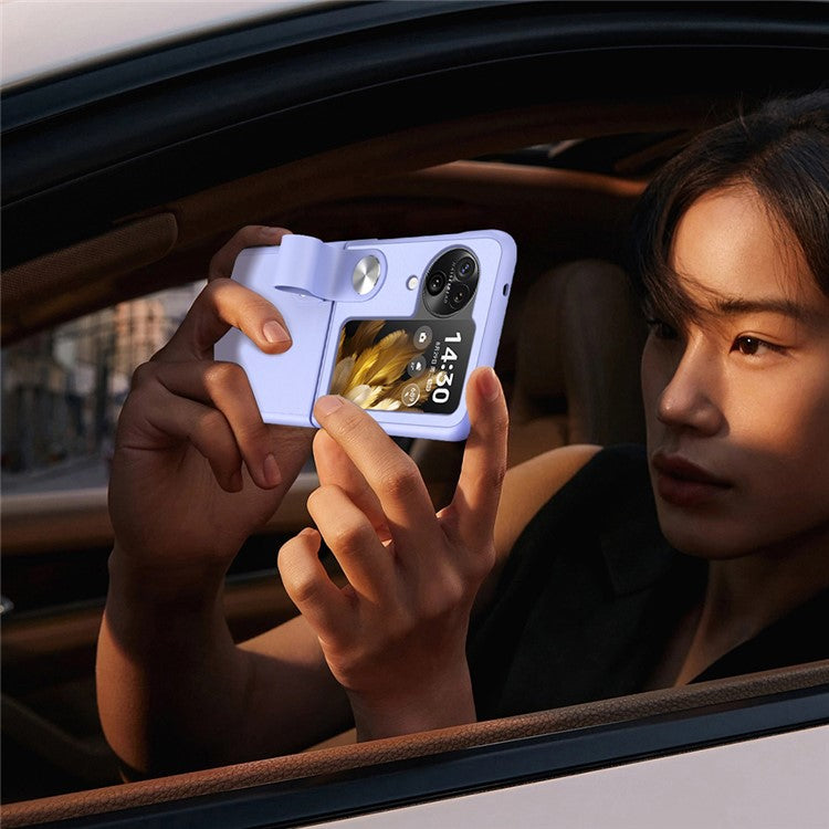 Shockproof PU+PC Slim Case for Oppo Find N3 Flip 5G Finger Strap Kickstand Phone Cover - Black