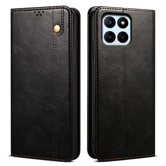 Leather Case for Honor X8 5G / X6 4G / X6s 4G / 70 Lite 5G / Play 30M Stand Wallet Waxy Crazy Horse Texture Phone Cover - Black