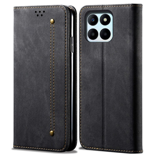 Wallet Case for Honor X8 5G / X6 4G / X6s 4G / 70 Lite 5G / Play 30M Jeans Cloth Texture Stand Leather Phone Cover - Black