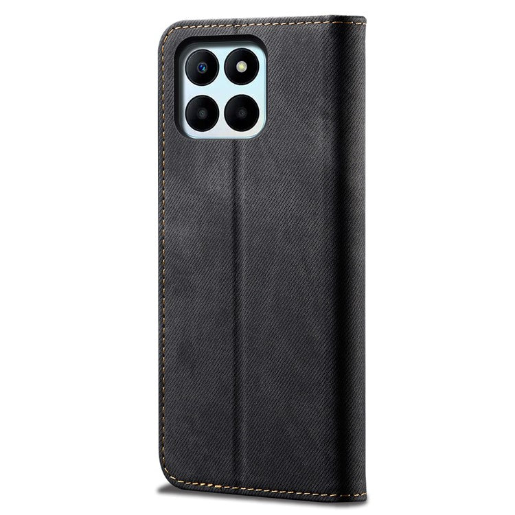 Wallet Case for Honor X8 5G / X6 4G / X6s 4G / 70 Lite 5G / Play 30M Jeans Cloth Texture Stand Leather Phone Cover - Black