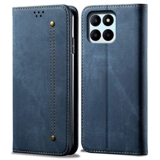 Wallet Case for Honor X8 5G / X6 4G / X6s 4G / 70 Lite 5G / Play 30M Jeans Cloth Texture Stand Leather Phone Cover - Blue