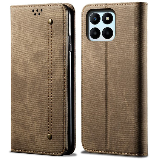 Wallet Case for Honor X8 5G / X6 4G / X6s 4G / 70 Lite 5G / Play 30M Jeans Cloth Texture Stand Leather Phone Cover - Khaki