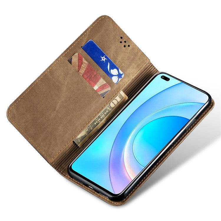 Wallet Case for Honor X8 5G / X6 4G / X6s 4G / 70 Lite 5G / Play 30M Jeans Cloth Texture Stand Leather Phone Cover - Khaki