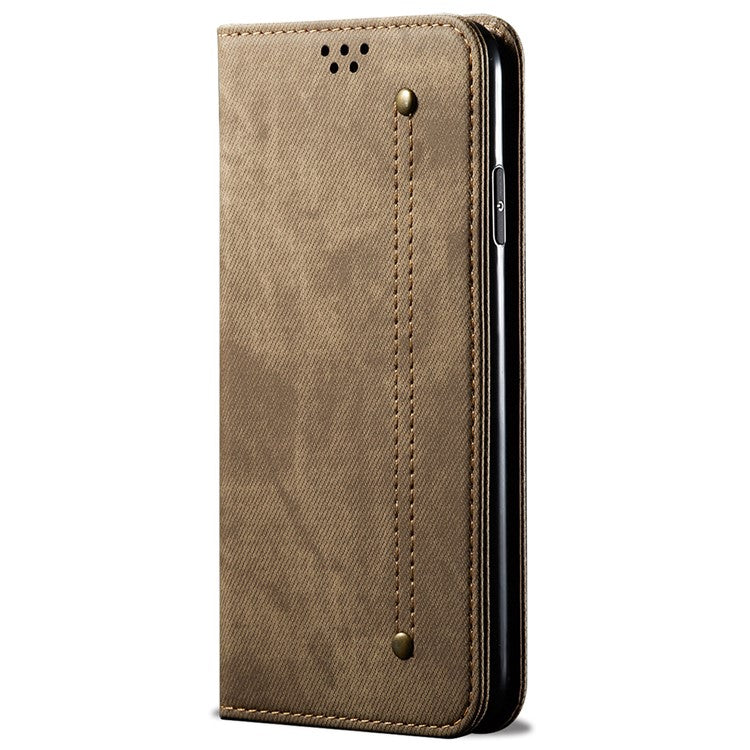 Wallet Case for Honor X8 5G / X6 4G / X6s 4G / 70 Lite 5G / Play 30M Jeans Cloth Texture Stand Leather Phone Cover - Khaki