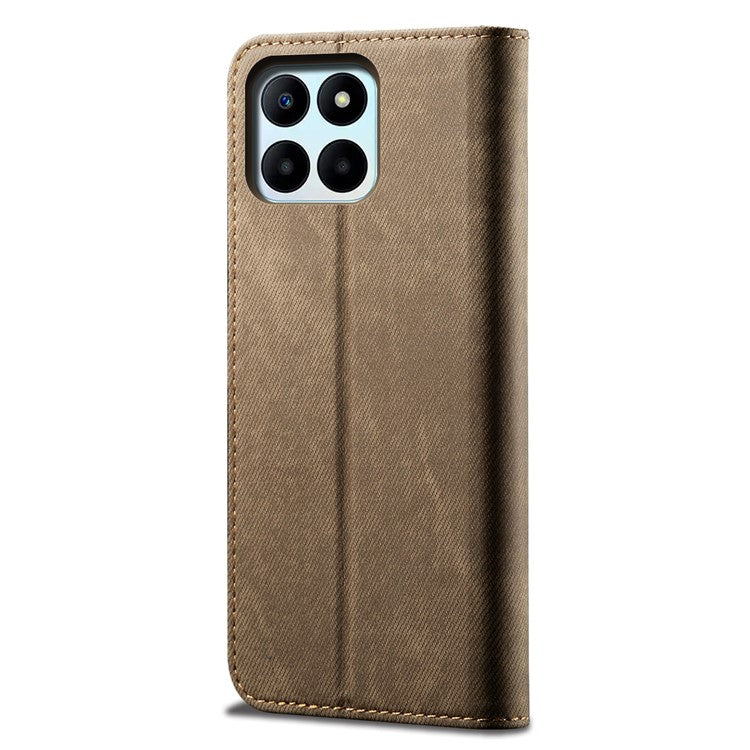 Wallet Case for Honor X8 5G / X6 4G / X6s 4G / 70 Lite 5G / Play 30M Jeans Cloth Texture Stand Leather Phone Cover - Khaki