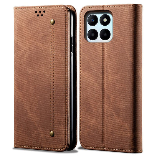 Wallet Case for Honor X8 5G / X6 4G / X6s 4G / 70 Lite 5G / Play 30M Jeans Cloth Texture Stand Leather Phone Cover - Coffee