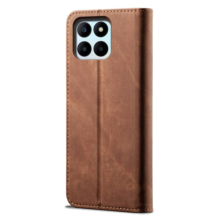 Wallet Case for Honor X8 5G / X6 4G / X6s 4G / 70 Lite 5G / Play 30M Jeans Cloth Texture Stand Leather Phone Cover - Coffee