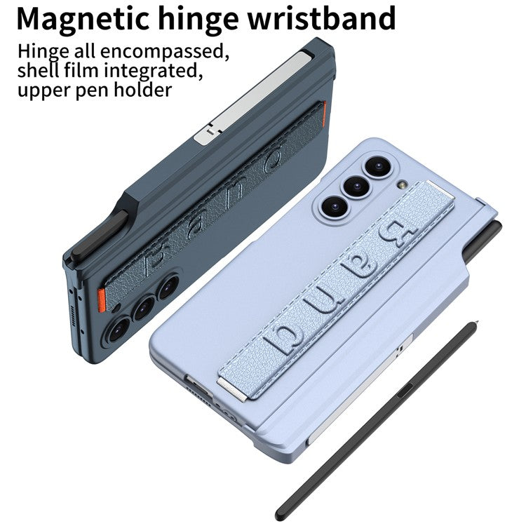 GKK For Samsung Galaxy Z Fold5 5G Case PC Wristband Phone Cover with Screen Film / Pen Holder - Carbon Fiber Texture