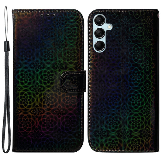 For Samsung Galaxy M34 5G / F34 5G Dazzling Flower Pattern PU Leather Wallet Stand Cover Phone Case - Black
