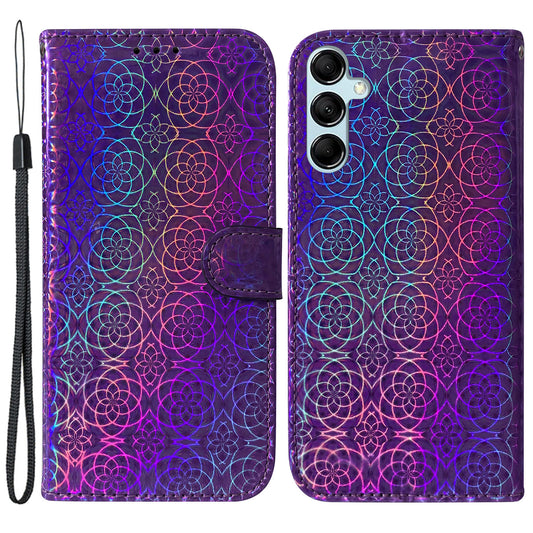 For Samsung Galaxy M34 5G / F34 5G Dazzling Flower Pattern PU Leather Wallet Stand Cover Phone Case - Purple