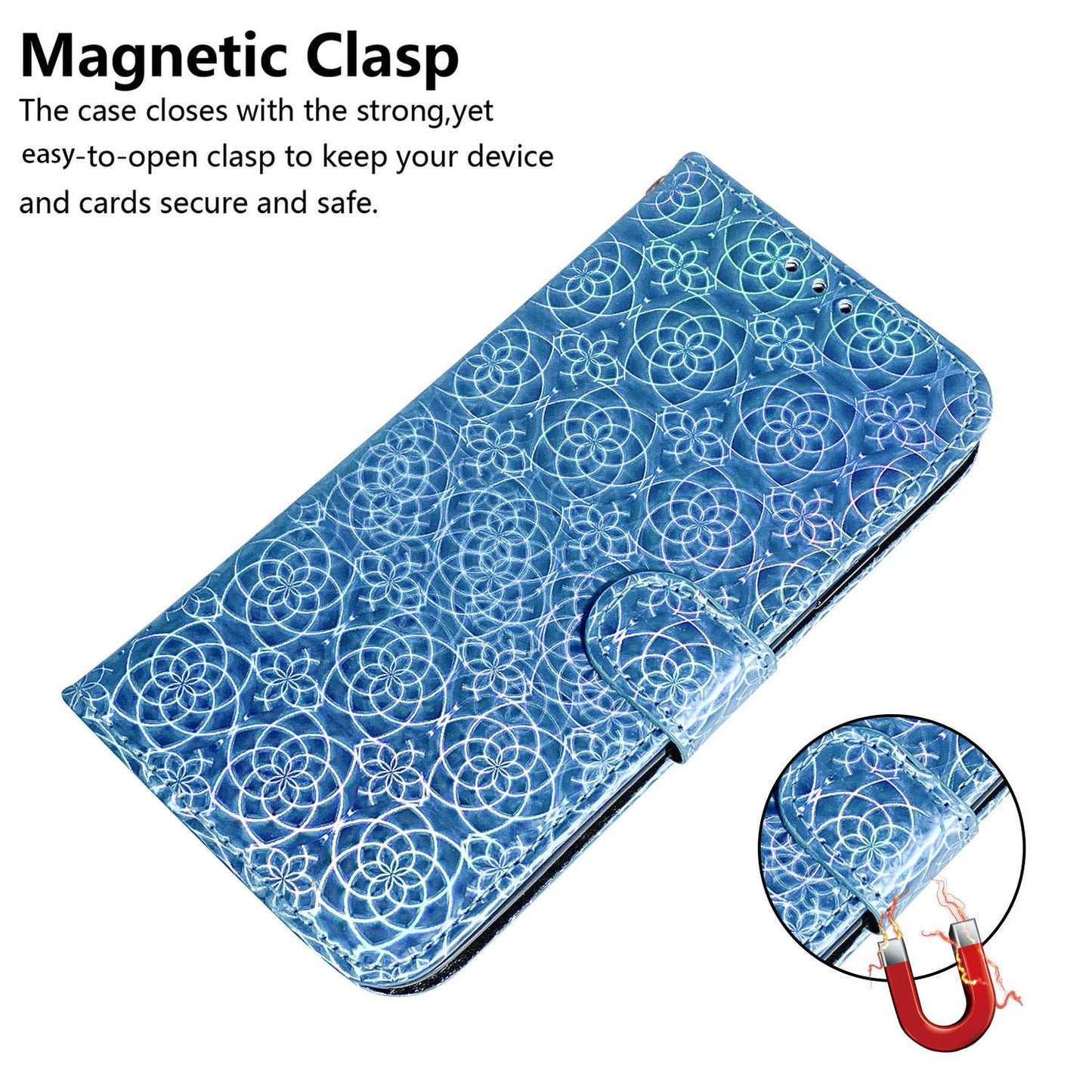 For Samsung Galaxy M34 5G / F34 5G Dazzling Flower Pattern PU Leather Wallet Stand Cover Phone Case - Blue
