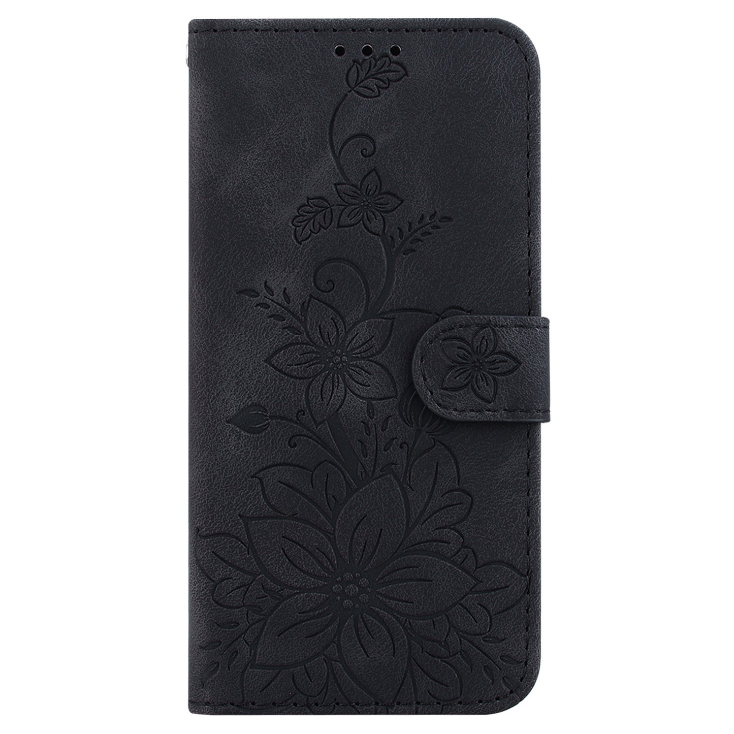 For Samsung Galaxy M34 5G / F34 5G Leather Wallet Case Stand Imprinted Lily Flower Phone Cover - Black
