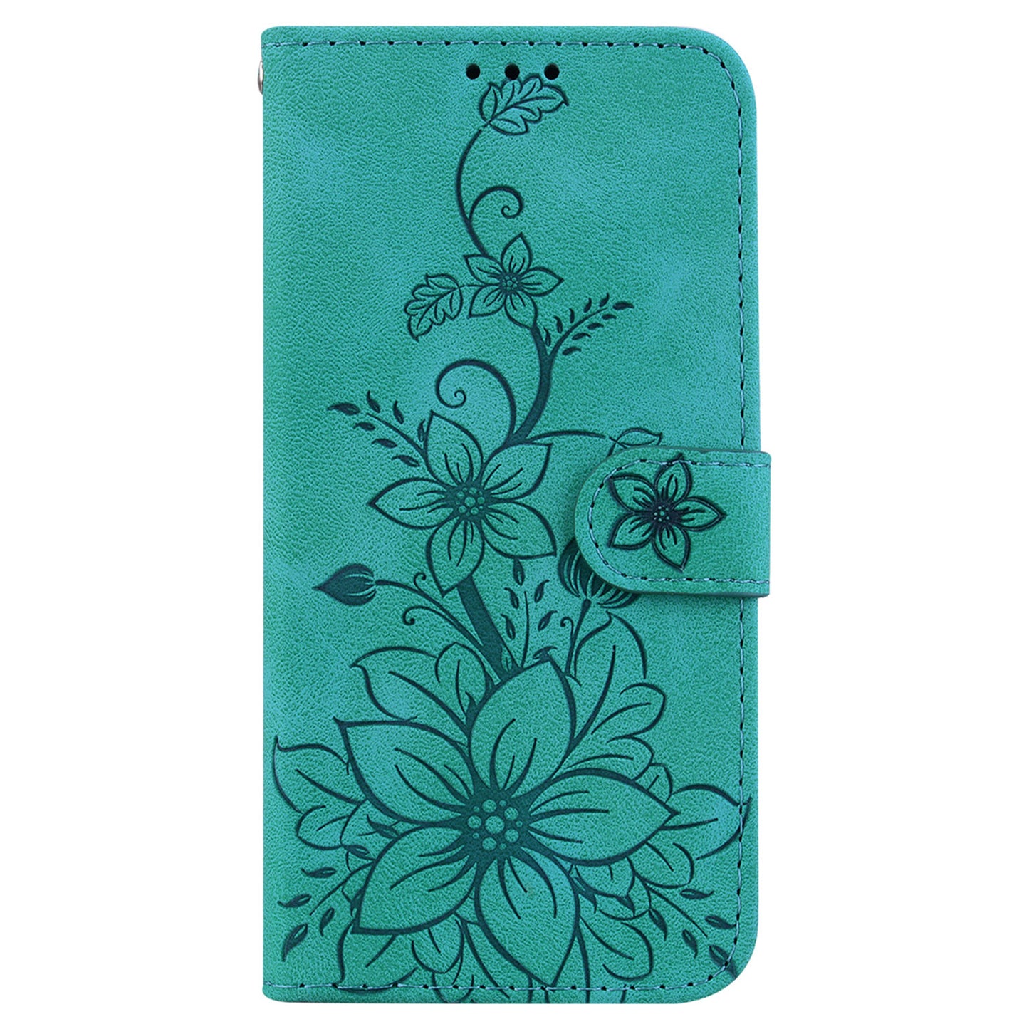 For Samsung Galaxy M34 5G / F34 5G Leather Wallet Case Stand Imprinted Lily Flower Phone Cover - Green