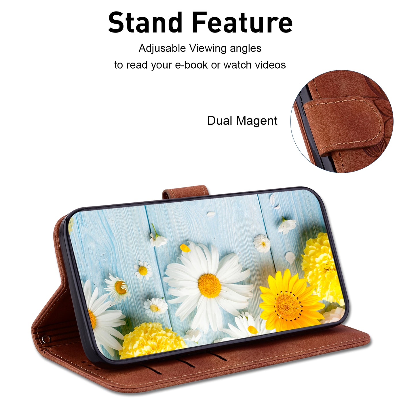 For Samsung Galaxy M34 5G / F34 5G Leather Wallet Case Stand Imprinted Lily Flower Phone Cover - Brown
