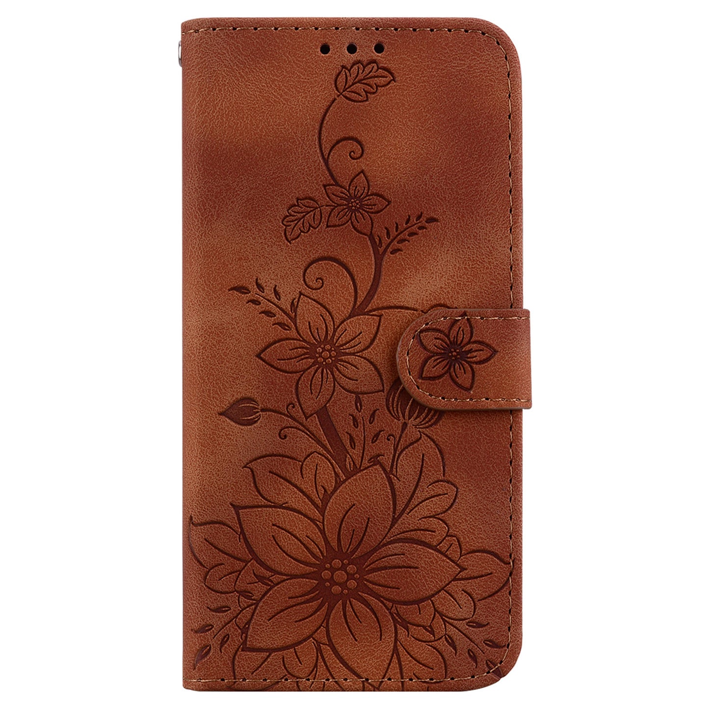 For Samsung Galaxy M34 5G / F34 5G Leather Wallet Case Stand Imprinted Lily Flower Phone Cover - Brown
