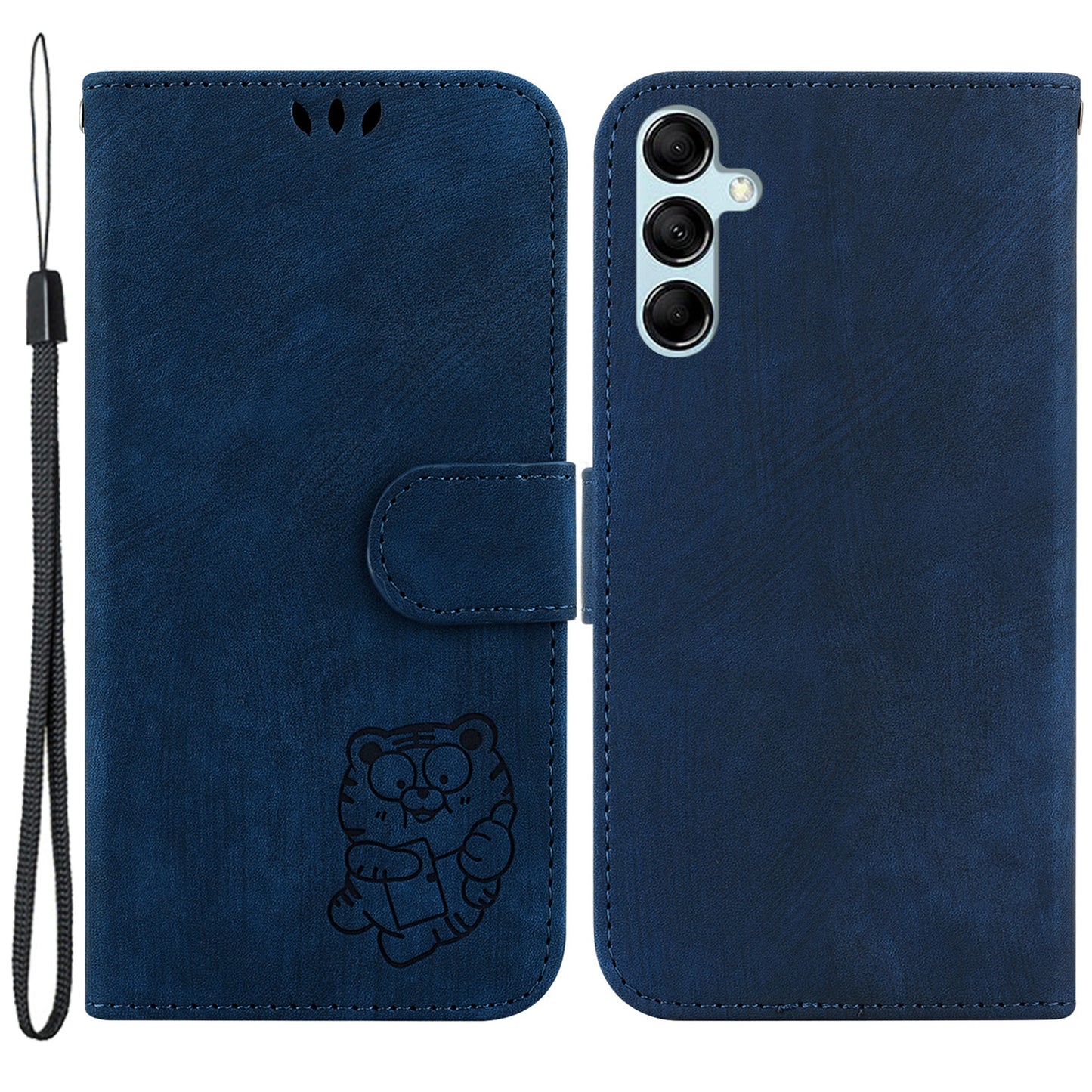 For Samsung Galaxy M34 5G / F34 5G Wallet Stand Leather Case Cute Tiger Imprint Phone Cover - Dark Blue