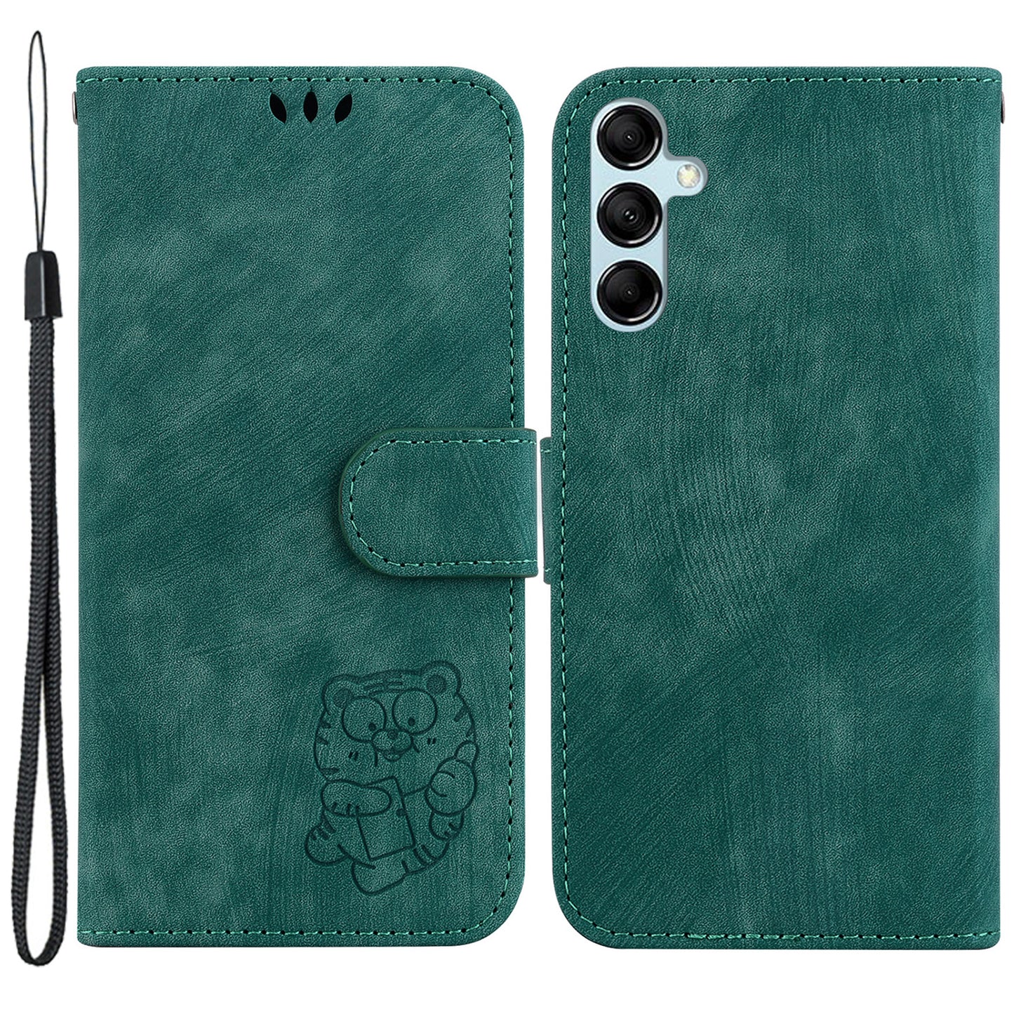 For Samsung Galaxy M34 5G / F34 5G Wallet Stand Leather Case Cute Tiger Imprint Phone Cover - Green